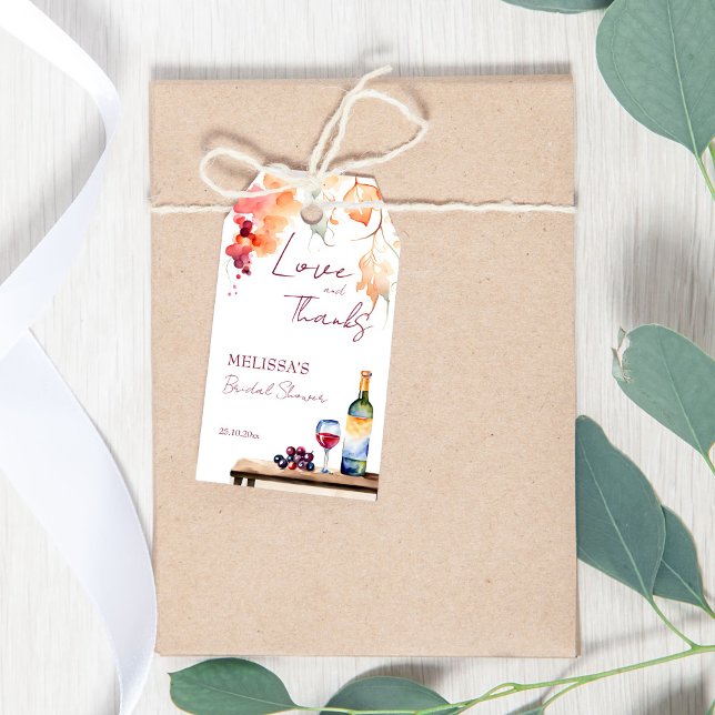 Étiquettes-cadeau Vino avant voeu vin nuptiale douche de faveur (Vino before vows winery bridal shower thank you favor gift tags watercolor wine bottle and grapes )