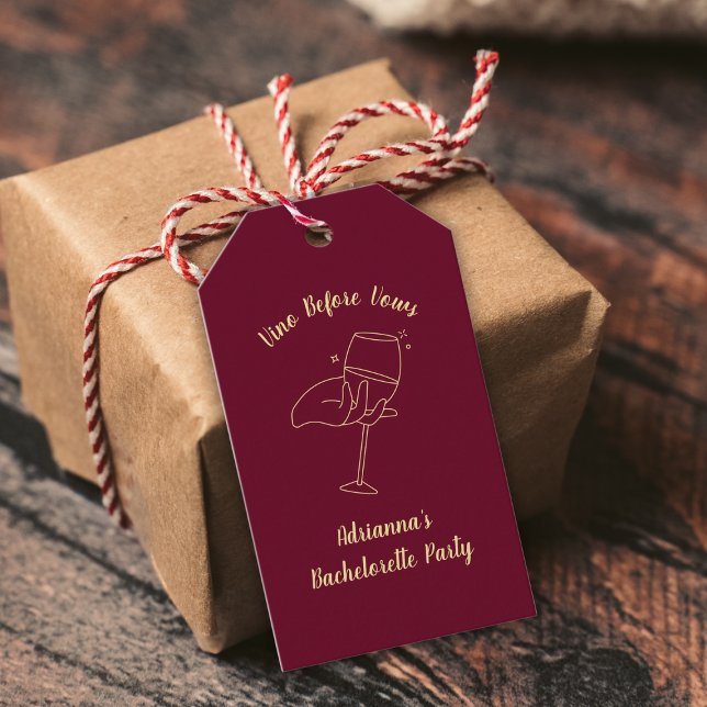 Étiquettes-cadeau Vino Avant Vows Vin Bourgogne Bachelorte (Vino Before Vows Wine Burgundy Bachelorette Gift Tags)