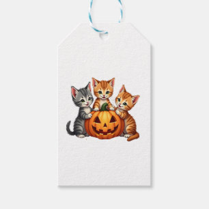 Étiquettes-cadeau Vintage 90s Chat Citrouille Halloween rétro floral