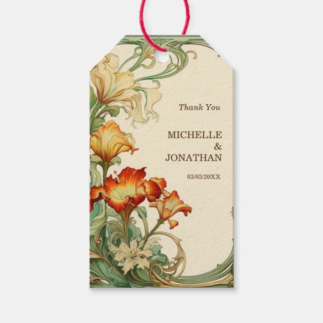 Étiquettes-cadeau Vintage Art nouveau Botanique Mucha Merci (Devant)