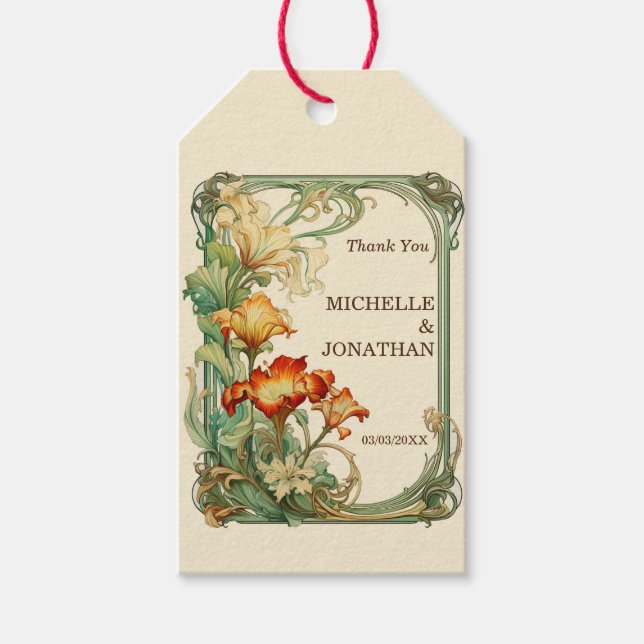 Étiquettes-cadeau Vintage Art nouveau Botanique Mucha Merci (Devant)