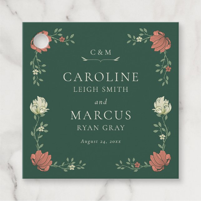 Étiquettes Cadeau Vintage Art Nouveau Floral Mariage (Devant)