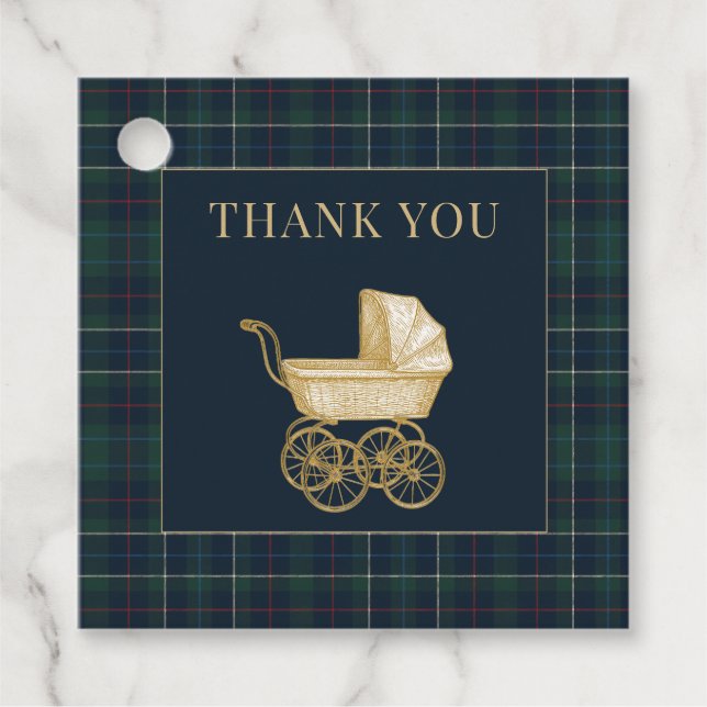 Étiquettes Cadeau Vintage Baby Carriage Classic Baby Shower  (Devant)