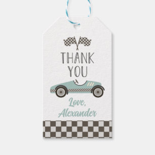 Étiquettes-cadeau Vintage bleu Merci pour l'anniversaire de la voitu