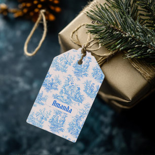 Étiquettes-cadeau Vintage bleu turquoise toile jouy monogramme