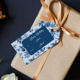 Étiquettes-cadeau Vintage Blue Floral Toile Anniversaire