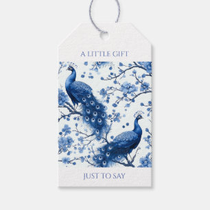 Étiquettes-cadeau Vintage Blue Français Chinoiserie Peacock Floral