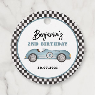 Étiquettes Cadeau Vintage Blue Race Car Deux Fast Boy Anniversaire