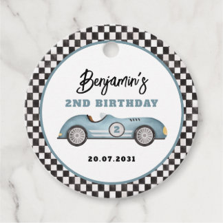 Étiquettes Cadeau Vintage Blue Race Car Deux Fast Boy Anniversaire