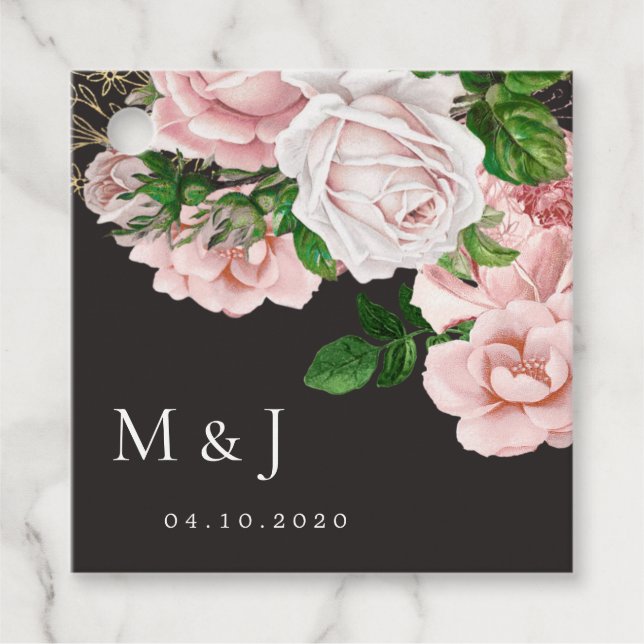 Étiquettes Cadeau Vintage blush roses élégant mariage (Devant)