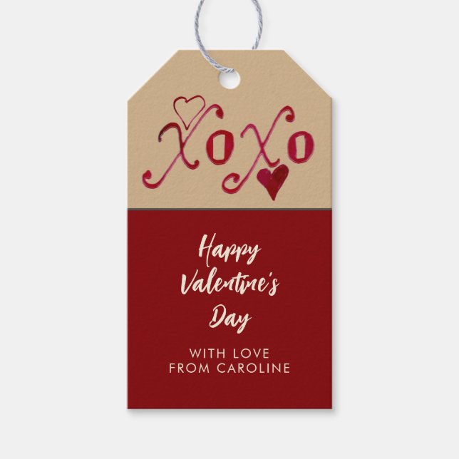Étiquettes-cadeau Vintage Bourgogne Taupe Saint Valentin XXOO (Devant)