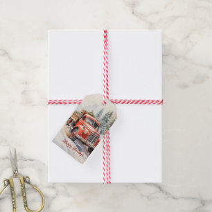 Étiquettes-cadeau Vintage Camion de la ferme rouge Grange rouge