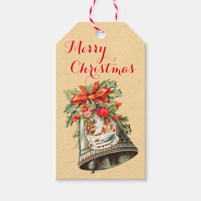 Étiquettes-cadeau Vintage Christmas Bells Vacances Tags cadeaux (Devant)