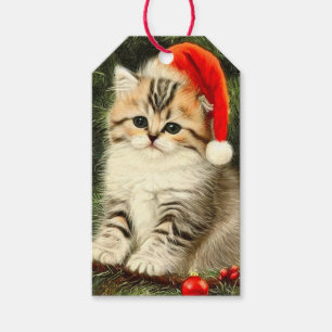Étiquettes-cadeau Vintage Christmas Kitten