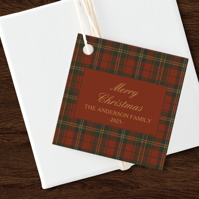 Étiquettes Cadeau Vintage Christmas Party Plaid Classic Timeless (Créateur téléchargé)
