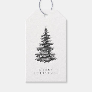 Étiquettes-cadeau Vintage Classique Noir Blanc Arbre de Noël