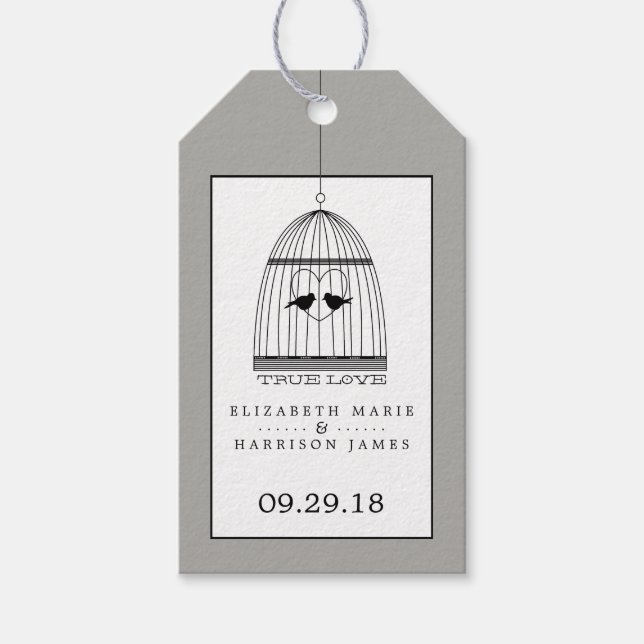 Étiquettes-cadeau Vintage Coeur Birdcage Véritable Mariage d'amour (Devant)