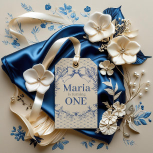 Étiquettes-cadeau Vintage Coquette Blue Bow premier anniversaire