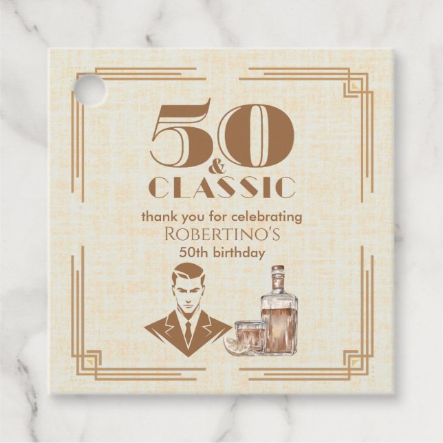 Étiquettes Cadeau Vintage Elegant Men's Whiskey 50th Birthday (Devant)