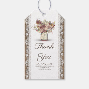 Étiquettes-cadeau Vintage Floral Mason Jar et Rustique Burlap Lace