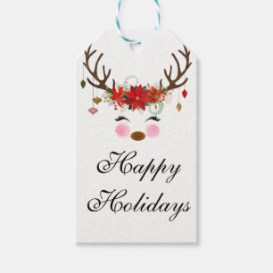 Étiquettes-cadeau Vintage Floral Reindeer Fête Fête Favoriser