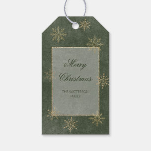 Étiquettes-cadeau Vintage Green & Gold Parties scintillant Snowflake