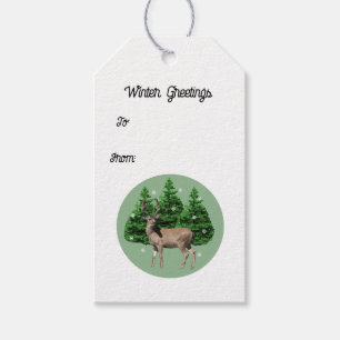 Étiquettes-cadeau Vintage Holiday Deer À feuillage persistant Trees