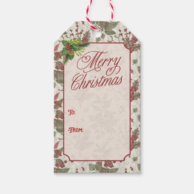Étiquettes-cadeau Vintage Holly Berry Christmas Gift Tag (Devant)