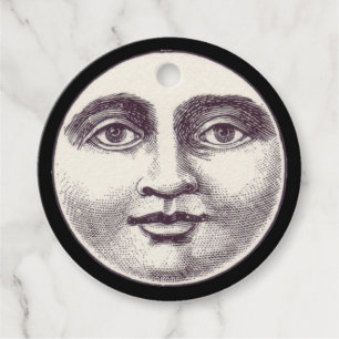 Étiquettes Cadeau Vintage homme dans la pleine lune visage lune