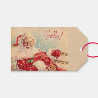 Étiquettes-cadeau Vintage Jolly Santa Hello