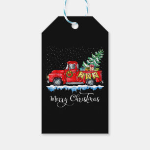 Étiquettes-cadeau Vintage Joyeux Camion rouge de Noël Vieux mode Ch