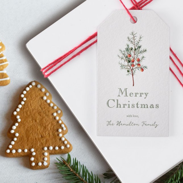 Étiquettes-cadeau Vintage Juniper Branch Custom Holiday (Créateur téléchargé)