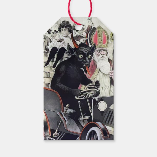 Étiquettes-cadeau Vintage Krampus et Père Noël (Devant)