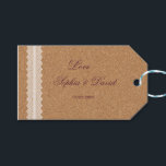 Étiquettes-cadeau Vintage Lace Vin Cork Mariage<br><div class="desc">Design unique avec une dentelle romantique sur une texture de liège à vin en tant qu'arrière - plan. Une combinaison parfaite entre tradition et tendance : un thème rustique ou vintage avec une touche classique et romantique ! Ce design est un bon choix pour un mariage de vignoble, un mariage...</div>