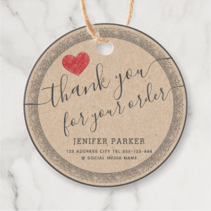 Étiquettes Cadeau Vintage merci script coeur rouge classique rond s