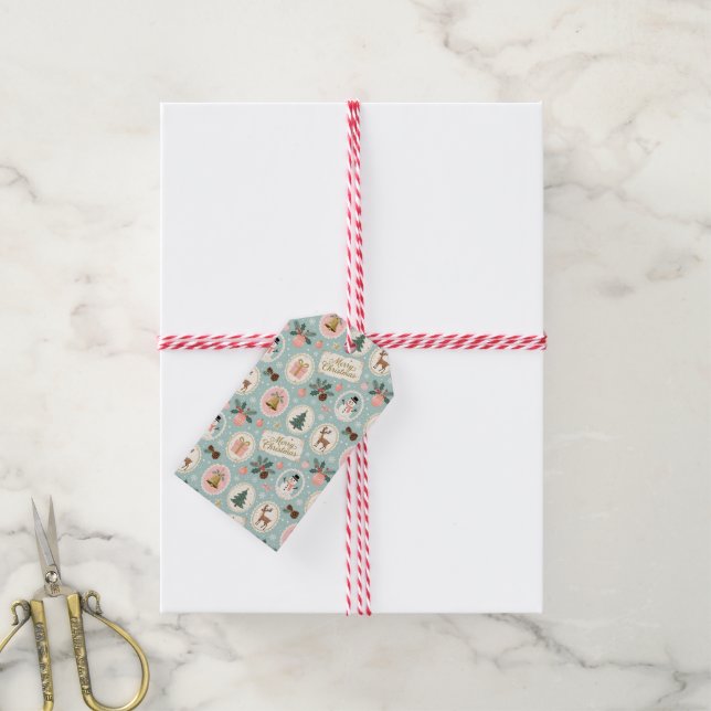 Étiquettes-cadeau Vintage Merry Christmas Pattern Wrapping Paper (Avec de la ficelle)