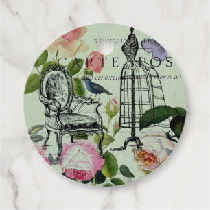 Étiquettes Cadeau Vintage Mint French Pink Rose Paris Party