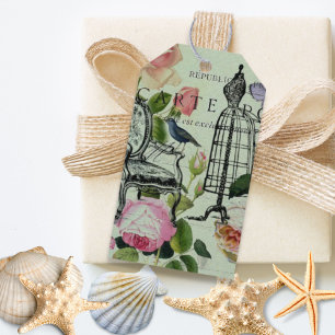 Étiquettes-cadeau Vintage Monnaie French Rose Paris