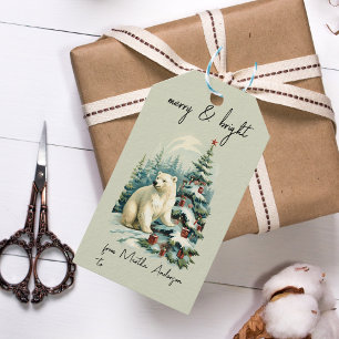 Étiquettes-cadeau Vintage Noël Hiver Bois Terrain polaire Nom de l'o