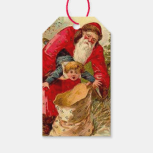 Étiquettes-cadeau Vintage Noël Père Noël Mettre l'enfant dans le sac