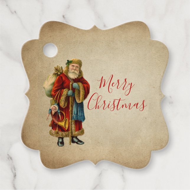 Étiquettes Cadeau Vintage Noël Vieux Monde Père Noël (Devant)
