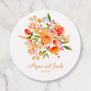 Étiquettes Cadeau Vintage Orange Aquarelle Fleurs Mariage Personnali