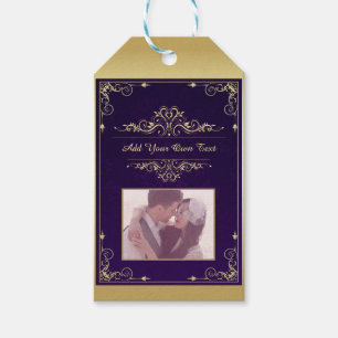 Étiquettes-cadeau Vintage Orné Élégant Damassé Violet Photo Personna