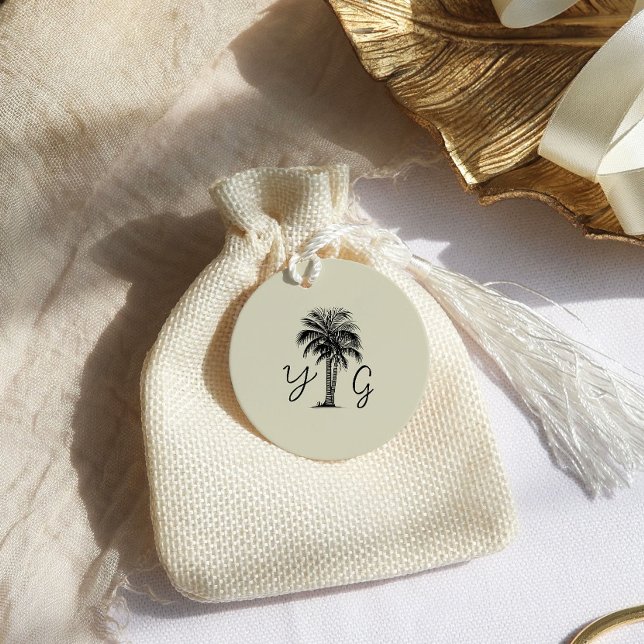 Étiquettes Cadeau Vintage Palm Tree Monogramme Mariage (Monogrammed favor tags - from my Vintage Palm Wedding Collection)