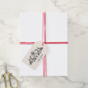 Étiquettes-cadeau Vintage Paons Monogramme Ivoire BG