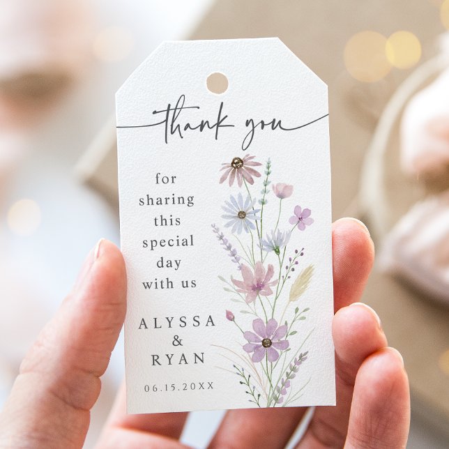 Étiquettes-cadeau Vintage Pastel Wildflower Wedding Thank You (Créateur téléchargé)