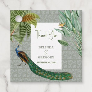 Étiquettes Cadeau Vintage Peacock Feather Tropical Greenery Mariage