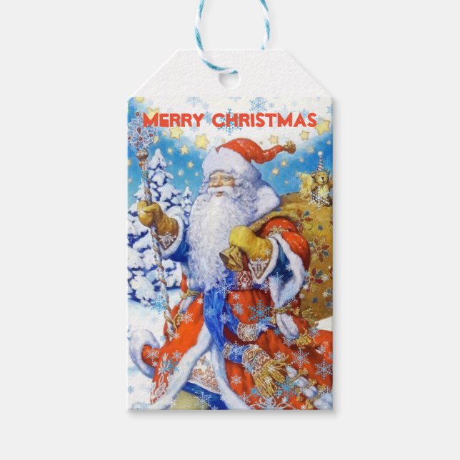 Étiquettes-cadeau Vintage Père Noël Custom Joyeux Noël (Devant)