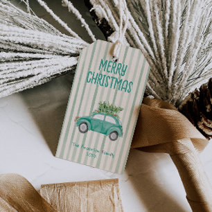 Étiquettes-cadeau Vintage Quirky Green Joyeux sapin de Noël
