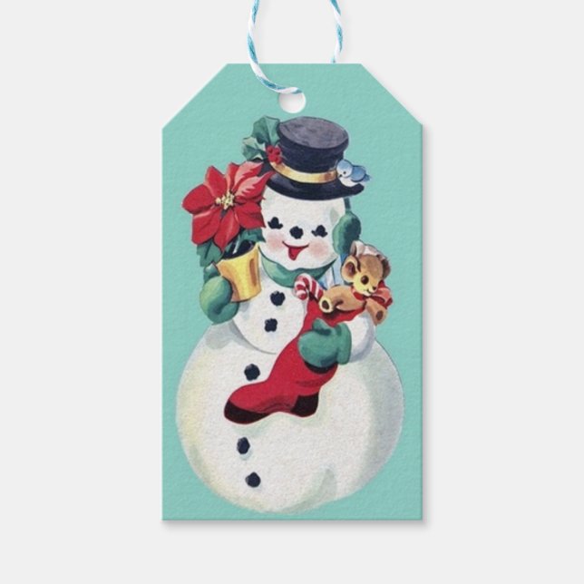 ÉTIQUETTES-CADEAU VINTAGE RETRO NOËL SNOWMAN (Devant)